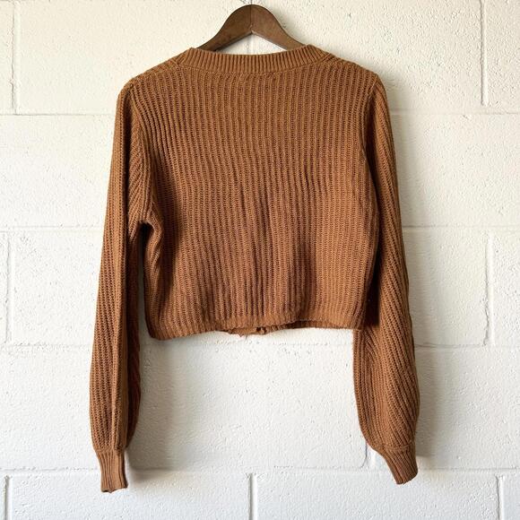 Shein Brown Chunky Knit Button Up Cropped Cardigan Women’s Medium - Picture 2 of 4
